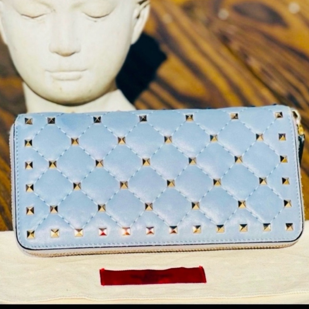 Valentino Garavani Blue Leather Rockstud Continental Zip Wallet